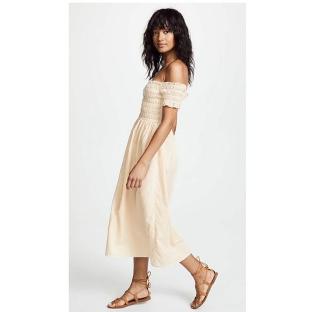 dRA iana dress smocked off the shoulder midi dress